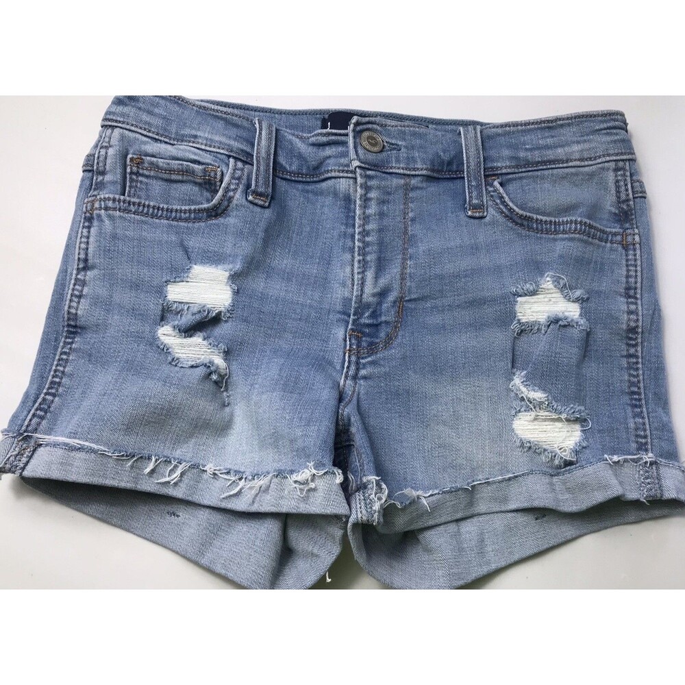 Hollister Mid Rise Shorts Womens Size 3 Blue Denim Cut Off Cuffed W 26
